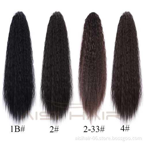 Aisi Hair High Temperature Fiber Drawstring Ponytail Hair Extensions Brown Long Wavy Synthetic Pony Tail Hairpieces